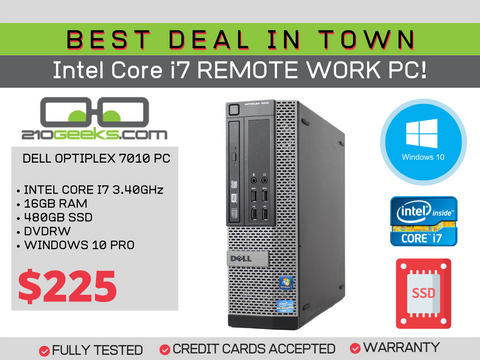 Dell Optiplex 7010 SFF Intel Core i7 3.40GHz | 16GB RAM | 480GB SSD | DVDRW | WIN 10